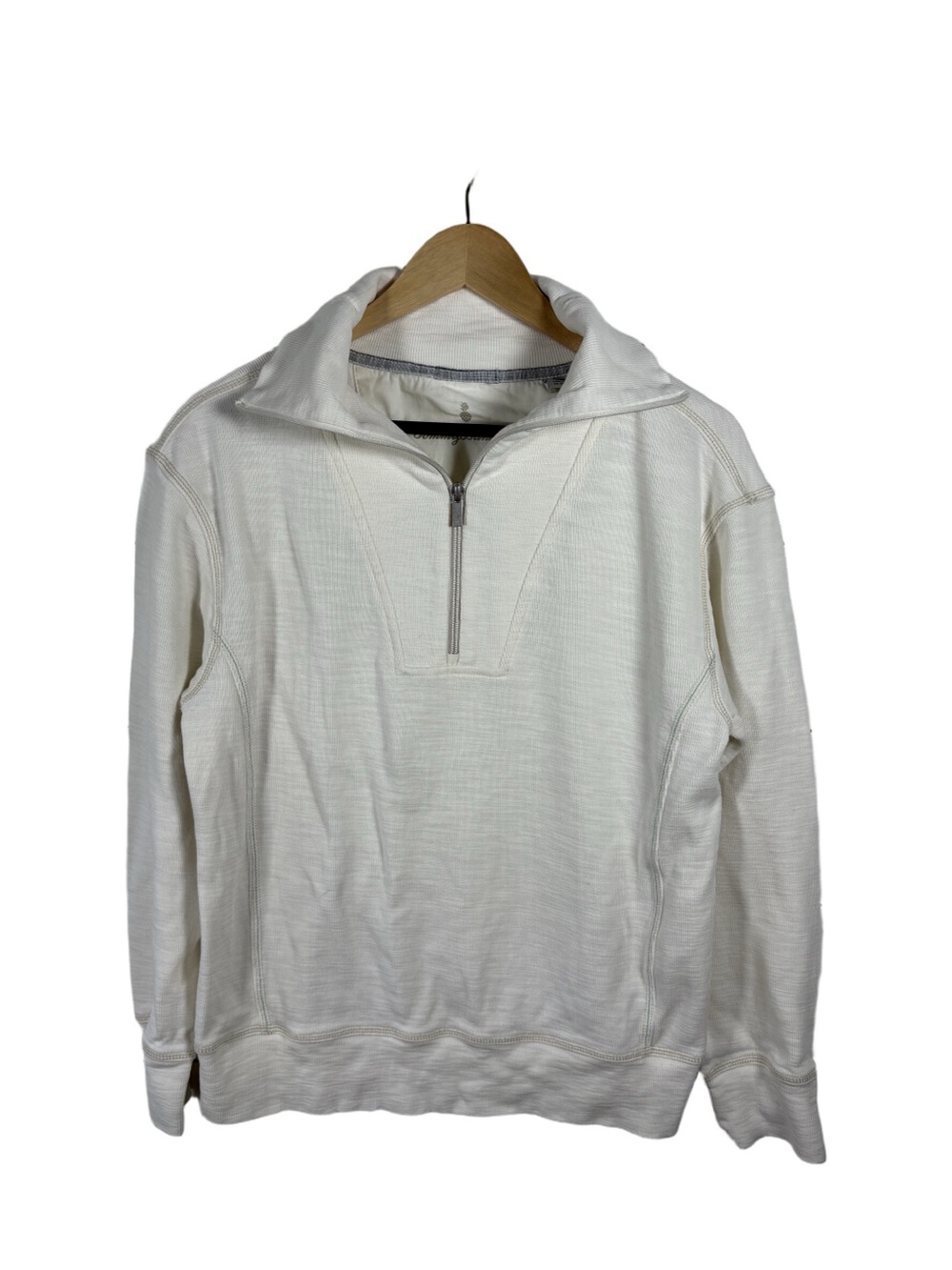 Tommy Bahama Quarter Zip Pullover Cream Size M Pima Cotton Blend